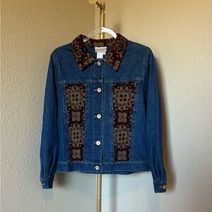 Coldwater Creek Blue Jean Jacket with Burgundy Accents